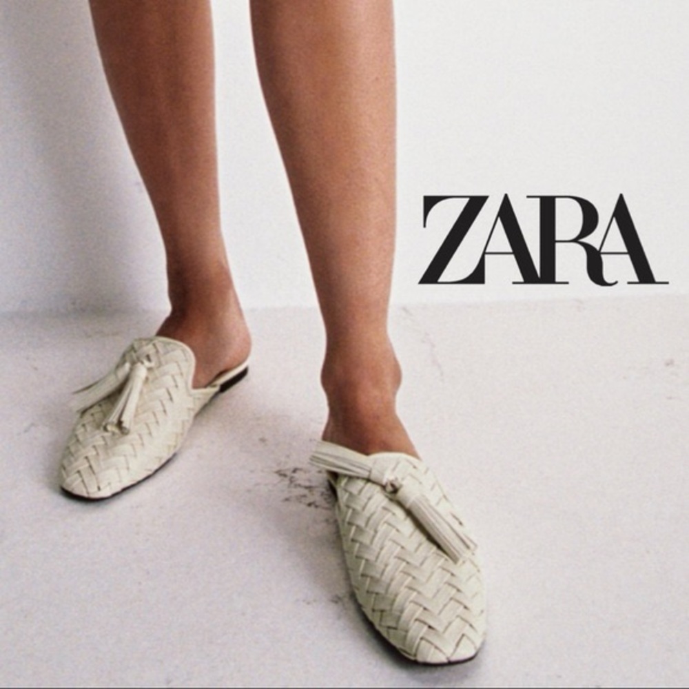 Zara Cream Woven Tassel Mules - Picture 2 of 10